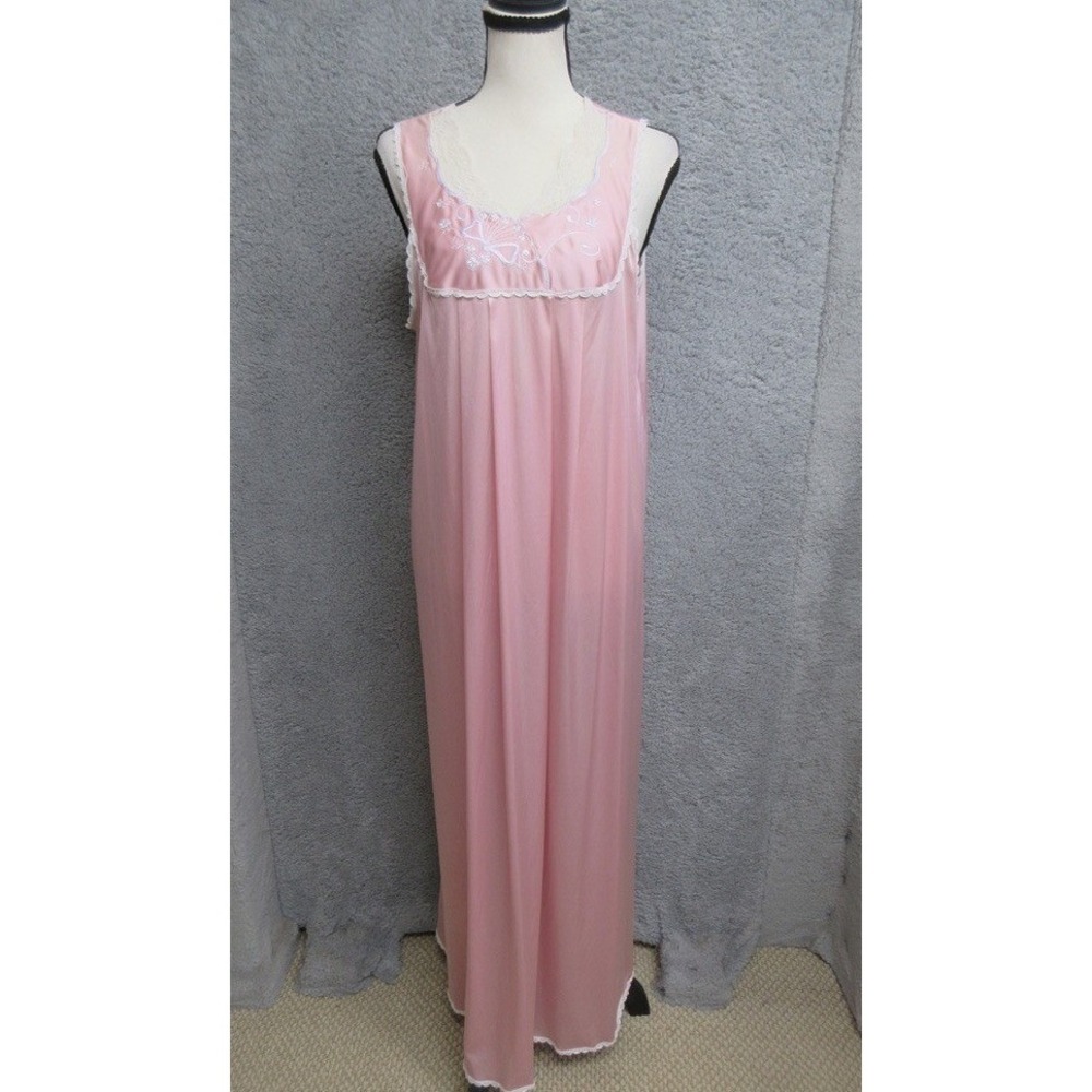 VTG Vanity Fair Slip Dress Women M Pink Lace Embroider Cottagecore Coquette Y2K